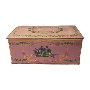 Antique Vintage Louis Sherry NY Litho 2 Pound Tin Hinged Pink Floral Canco